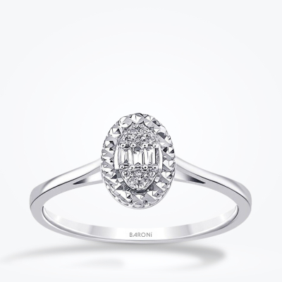 0.06 Karat Pırlanta Oval Baget Yüzük - 1