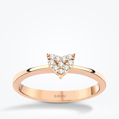 0.06 Karat Pırlanta Rose Kalp Yüzük - 1