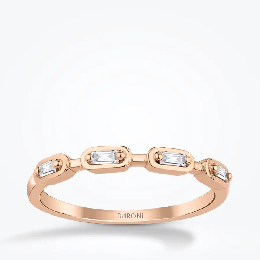0.07 Karat Pırlanta Sıralı Rose Baget Yüzük