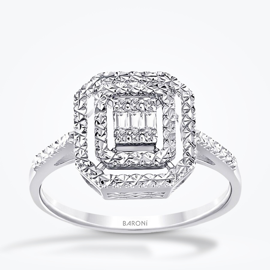 0.07 Karat Pırlanta Efektli Baget Yüzük - Baroni Diamond