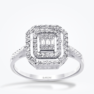 0.07 Karat Pırlanta Efektli Baget Yüzük - Baroni Diamond