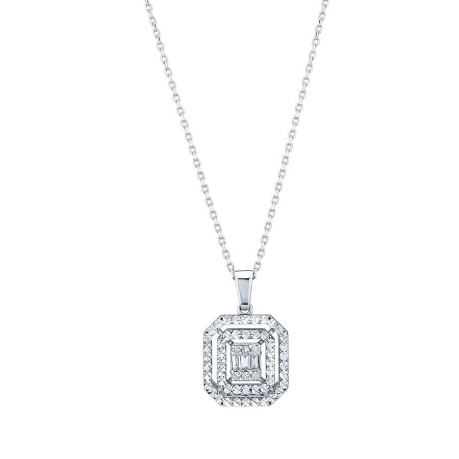 0.07 Karat Pırlanta Efektli Baget Kolye - Baroni Diamond