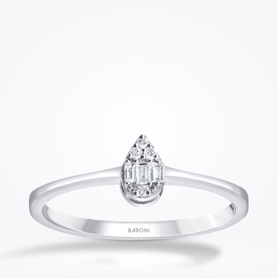 0.08 Karat Pırlanta Baget Damla Yüzük - Baroni Diamond