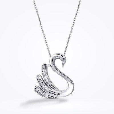 0.08 Karat Pırlanta Kuğu Kolye - 1