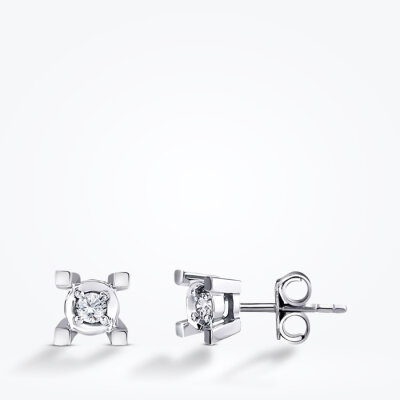 0.08 Karat Pırlanta Tektaş Küpe - 1