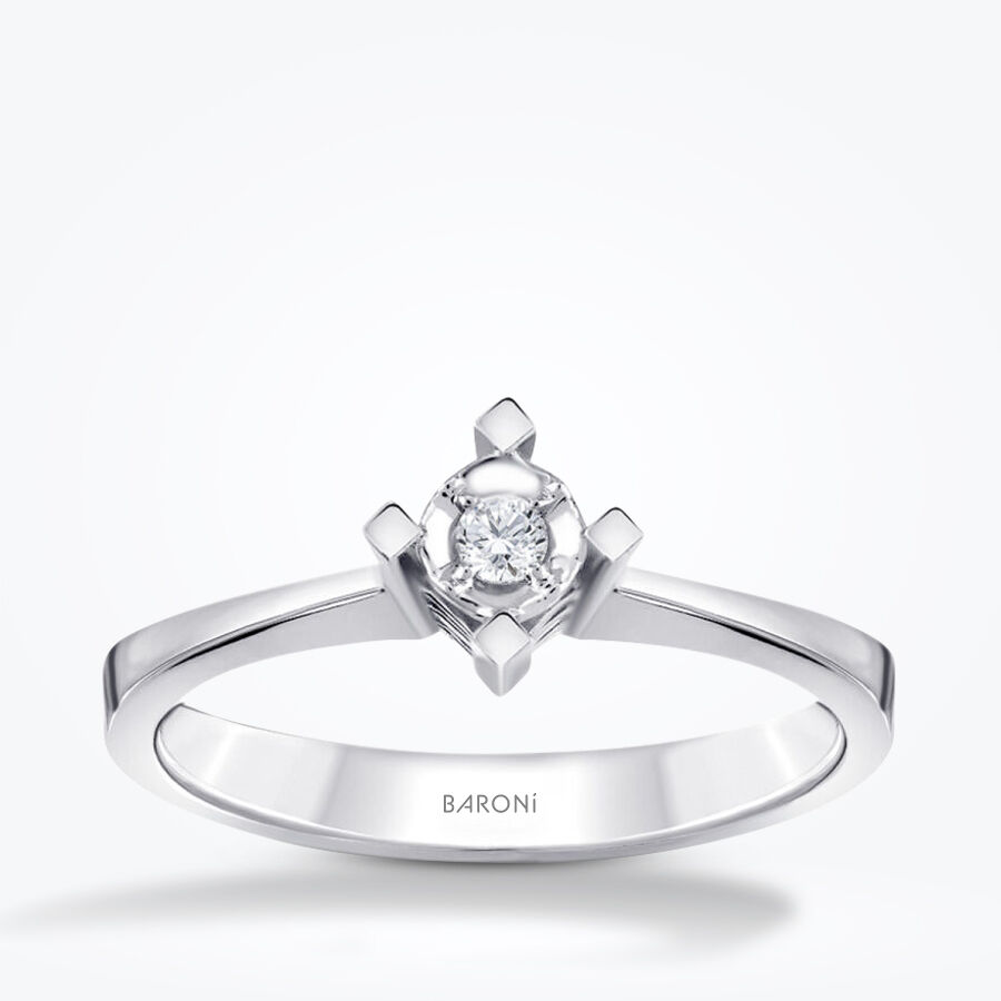 0.09 Karat Pırlanta Aynalı Tektaş Yüzük - Baroni Diamond