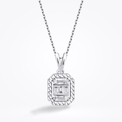 0.09 Karat Pırlanta Efektli Baget Kolye - 1