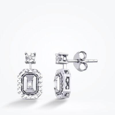 0.09 Karat Pırlanta Efektli Baget Küpe - 1