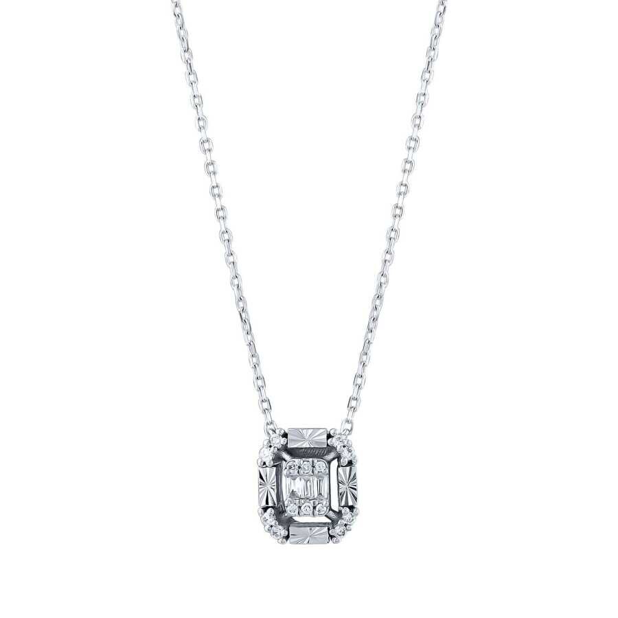 0.09 Karat Pırlanta Yarı Efektli Baget Kolye - Baroni Diamond