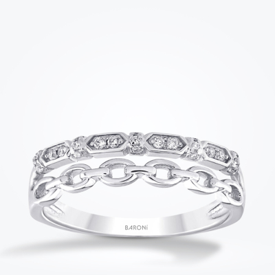 0.10 Karat Pırlanta İki Sıra Yarımtur Yüzük - 1