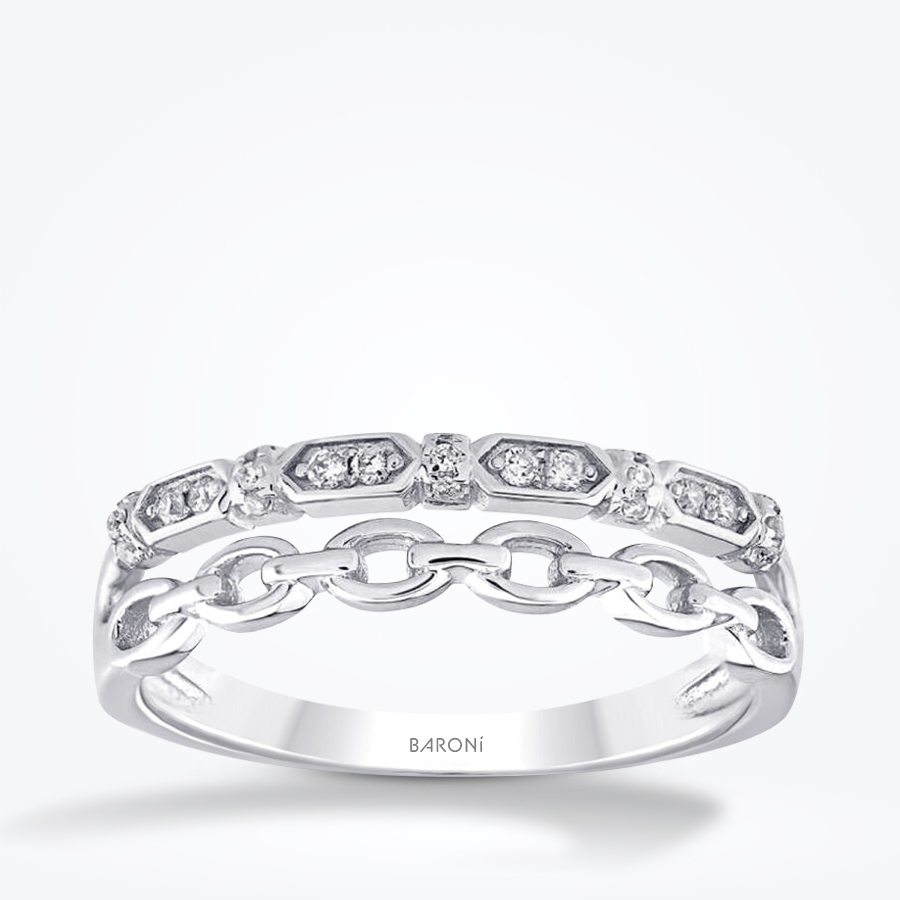 0.10 Karat Pırlanta İki Sıra Yarımtur Yüzük - 1