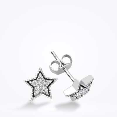 0.10 Karat Pırlanta Yıldız Küpe - 1