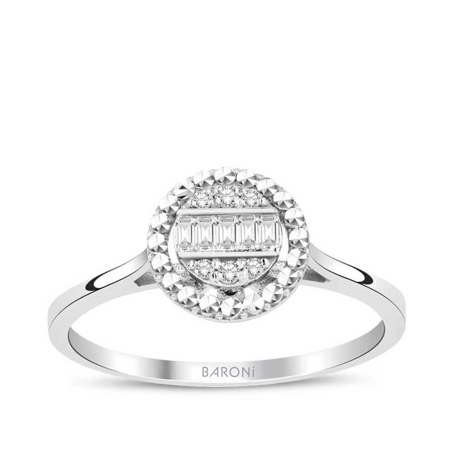 0.11 Karat Pırlanta Efektli Yuvarlak Baget Yüzük - Baroni Diamond
