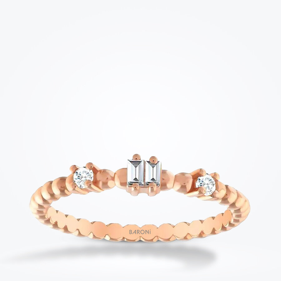 0.12 Karat Pırlanta Baget Taşlı Rose Yüzük - Baroni Diamond