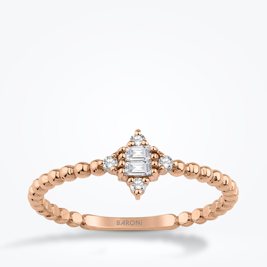 0.12 Karat Pırlanta Baget Rose Yüzük - Baroni Diamond