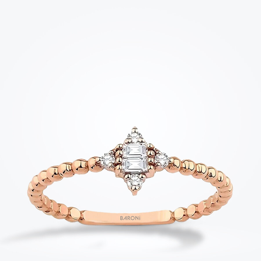 0.12 Karat Pırlanta Baget Rose Yüzük - Baroni Diamond