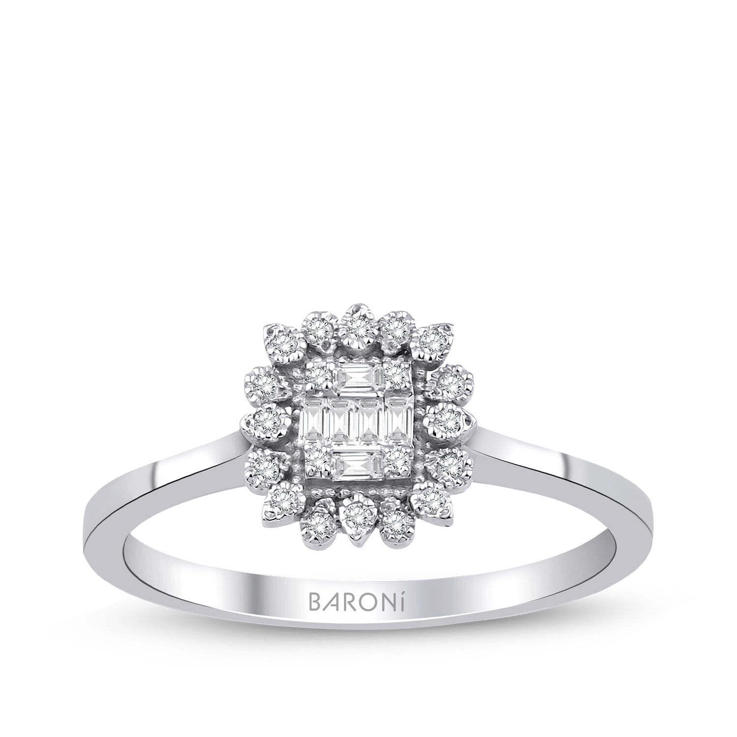 0.12 Karat Pırlanta Çiçek Baget Yüzük - Baroni Diamond