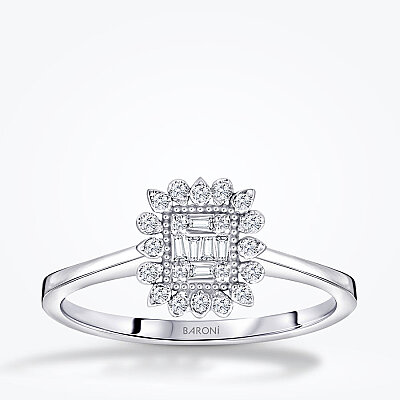 0.12 Karat Pırlanta Çiçek Baget Yüzük - Baroni Diamond