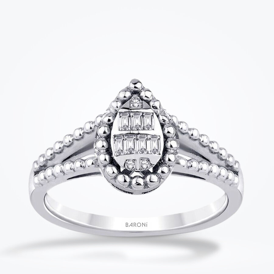 0.12 Karat Pırlanta Damla Baget Yüzük - Baroni Diamond