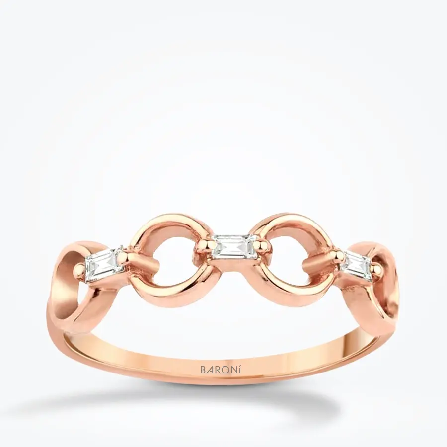 0.13 Karat Pırlanta Halka Baget Rose Yüzük