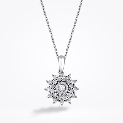 0.13 Karat Pırlanta Taşlı Çiçek Kolye - 1