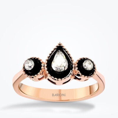 0.14 Karat Elmas Damla Tria Yüzük - 1