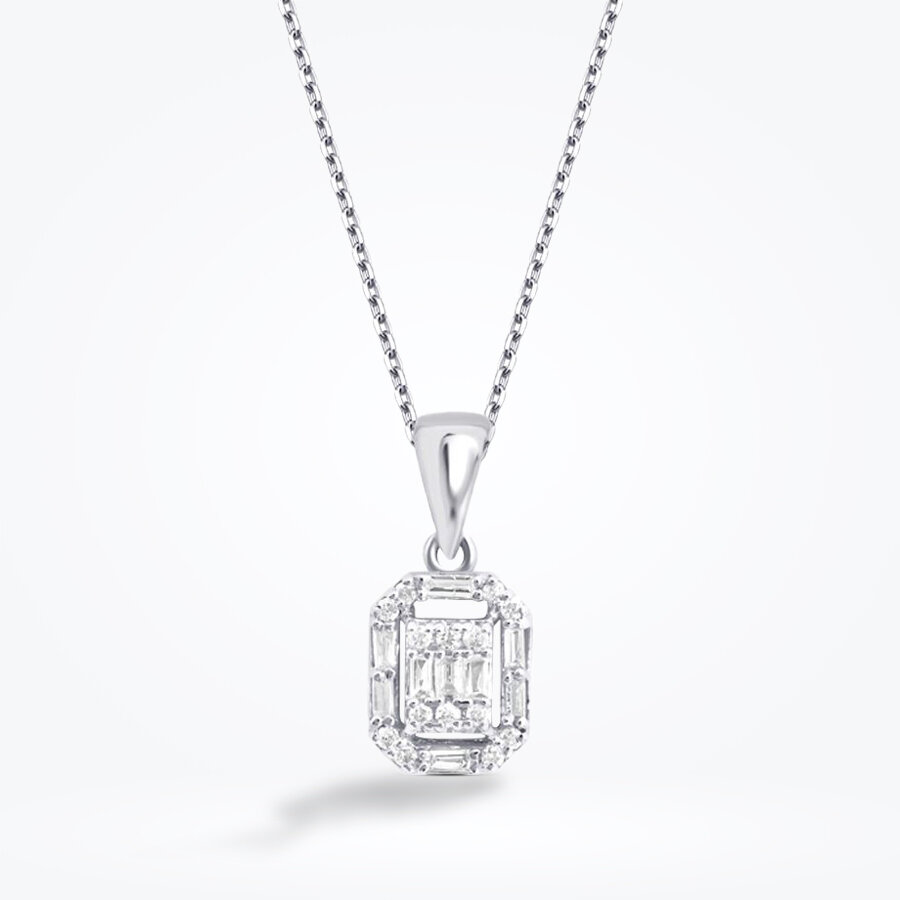 0.14 Karat Pırlanta Baget Kolye - Baroni Diamond