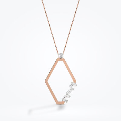 0.15 Karat Pırlanta Baget Altıgen Kolye - Baroni Diamond (1)