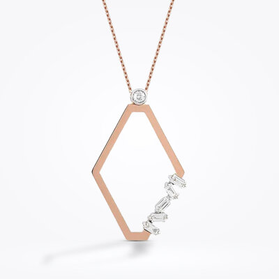 0.15 Karat Pırlanta Baget Altıgen Kolye - 1