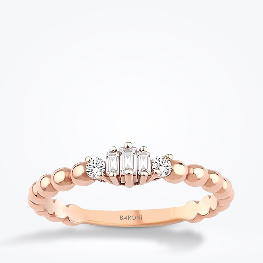 0.15 Karat Pırlanta Baget Rose Yüzük - Baroni Diamond
