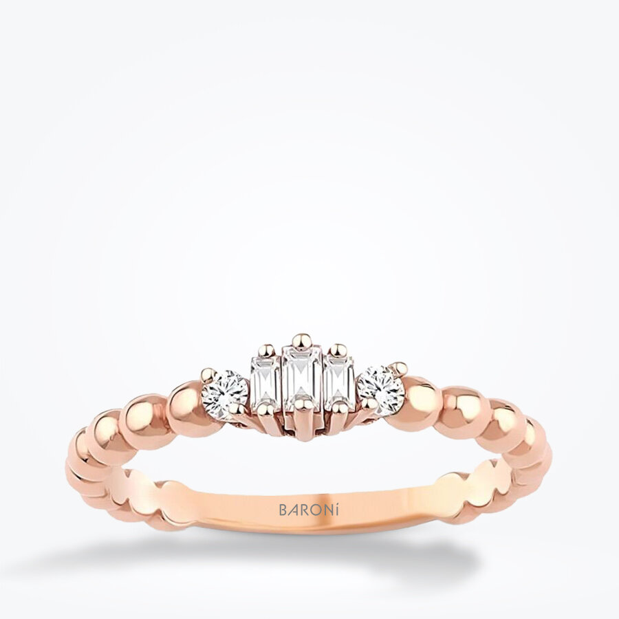 0.15 Karat Pırlanta Baget Rose Yüzük - Baroni Diamond