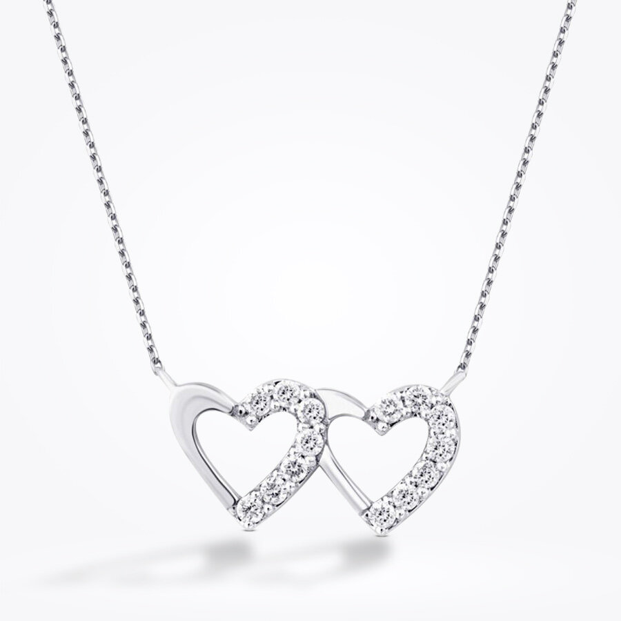 0.15 Karat Pırlanta Çift Kalp Kolye - Baroni Diamond