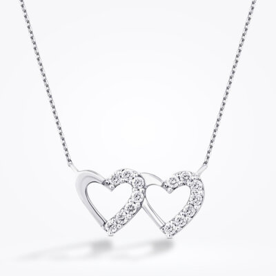 0.15 Karat Pırlanta Çift Kalp Kolye - 1