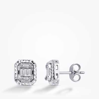 0.17 Karat Pırlanta Baget Küpe - 1