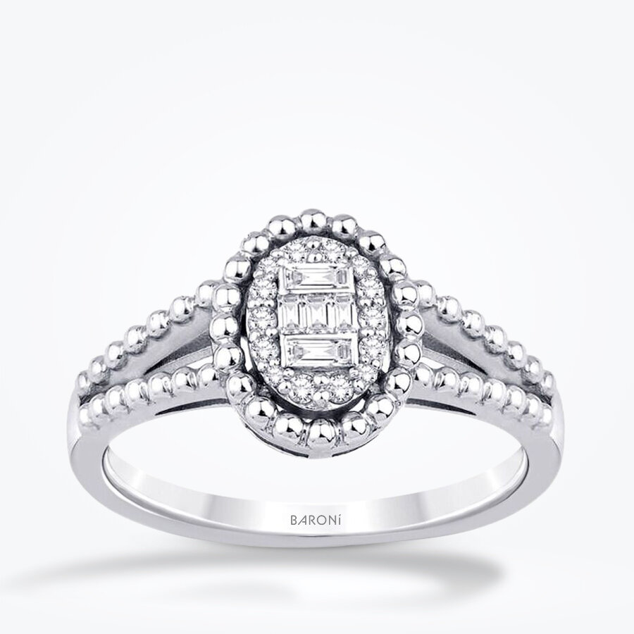 0.17 Karat Pırlanta Oval Baget Yüzük