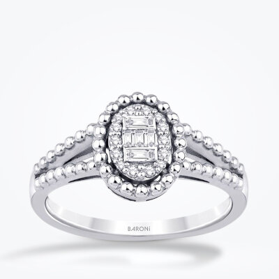 0.17 Karat Pırlanta Oval Baget Yüzük - 1