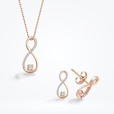 0.18 Karat Pırlanta Rose Altın Sonsuzluk Set 