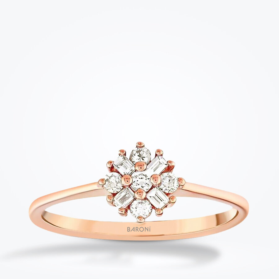 0.19 Karat Pırlanta Baget Çiçek Rose Yüzük - Baroni Diamond