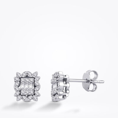 0.19 Karat Pırlanta Baget Küpe - 1