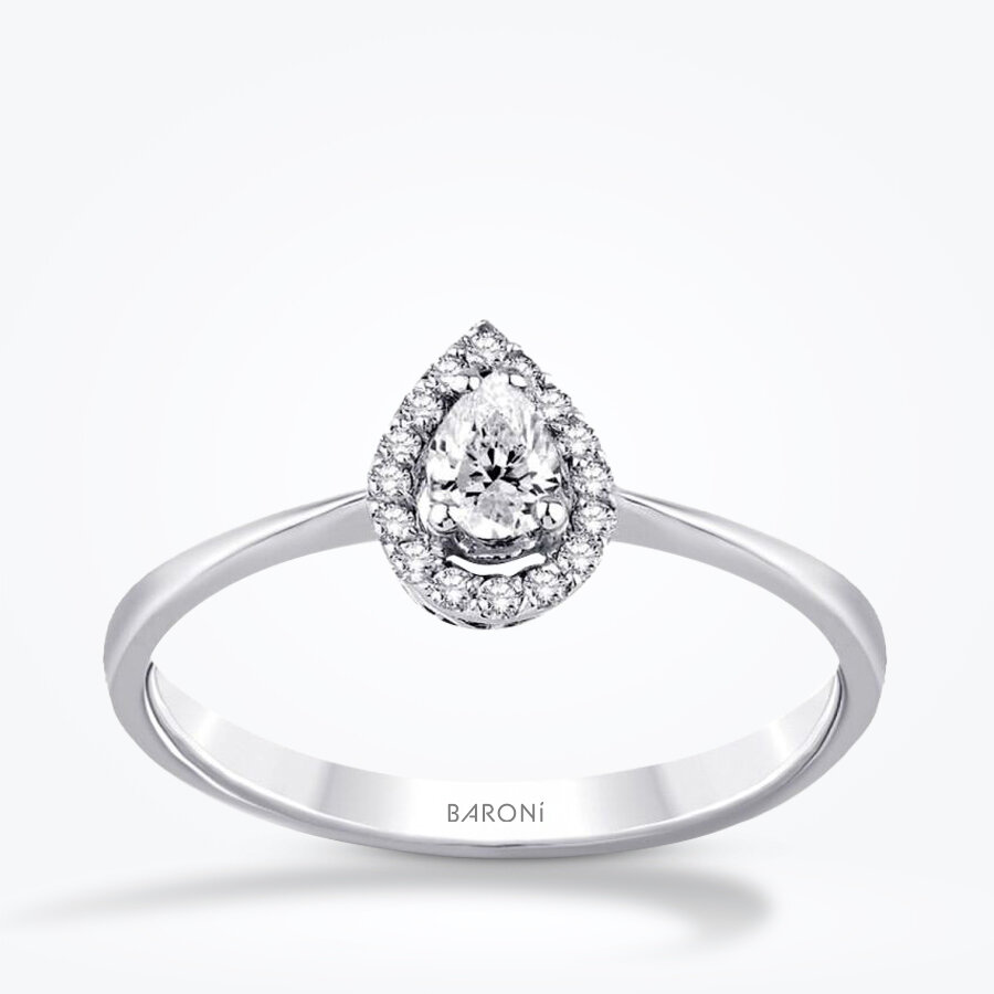 0.19 Karat Elmas Pırlanta Damla Tektaş Yüzük - Baroni Diamond