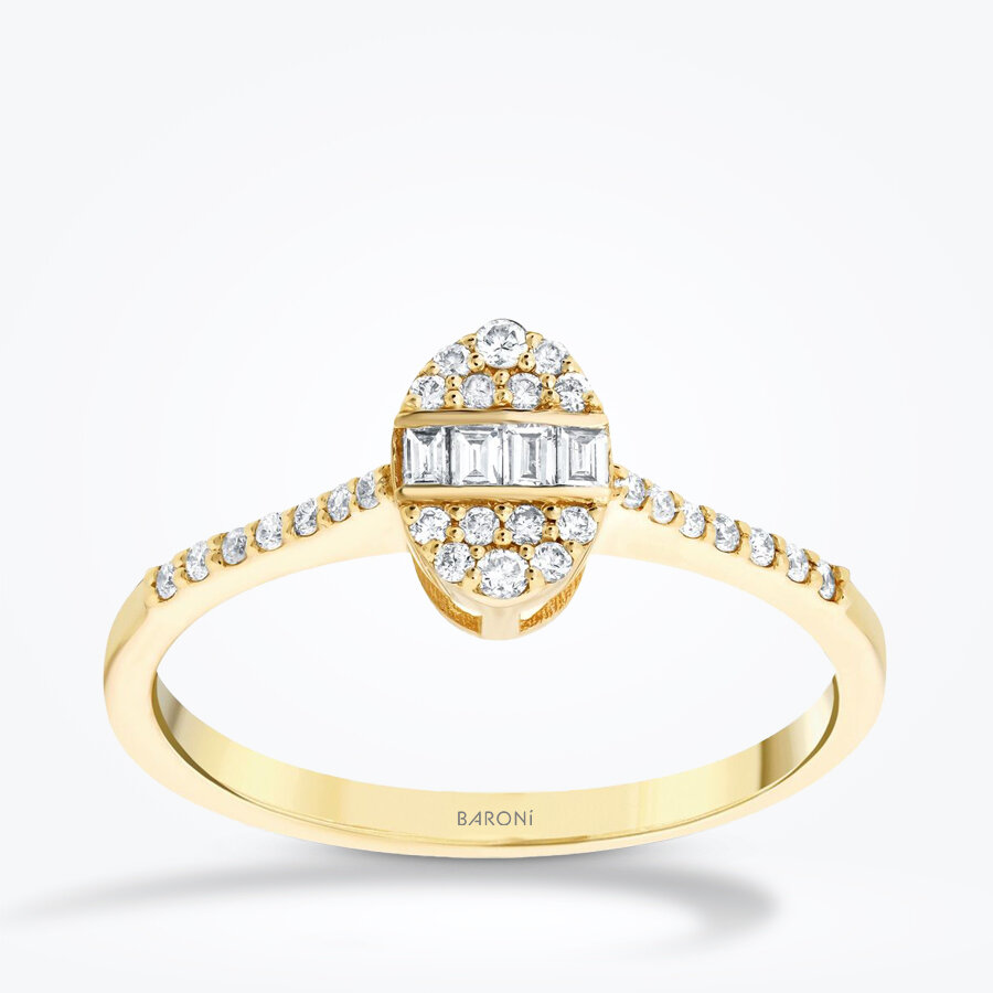 0.19 Karat Pırlanta Oval Baget Yüzük - Baroni Diamond