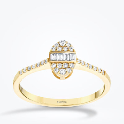 0.19 Karat Pırlanta Oval Baget Yüzük - 1