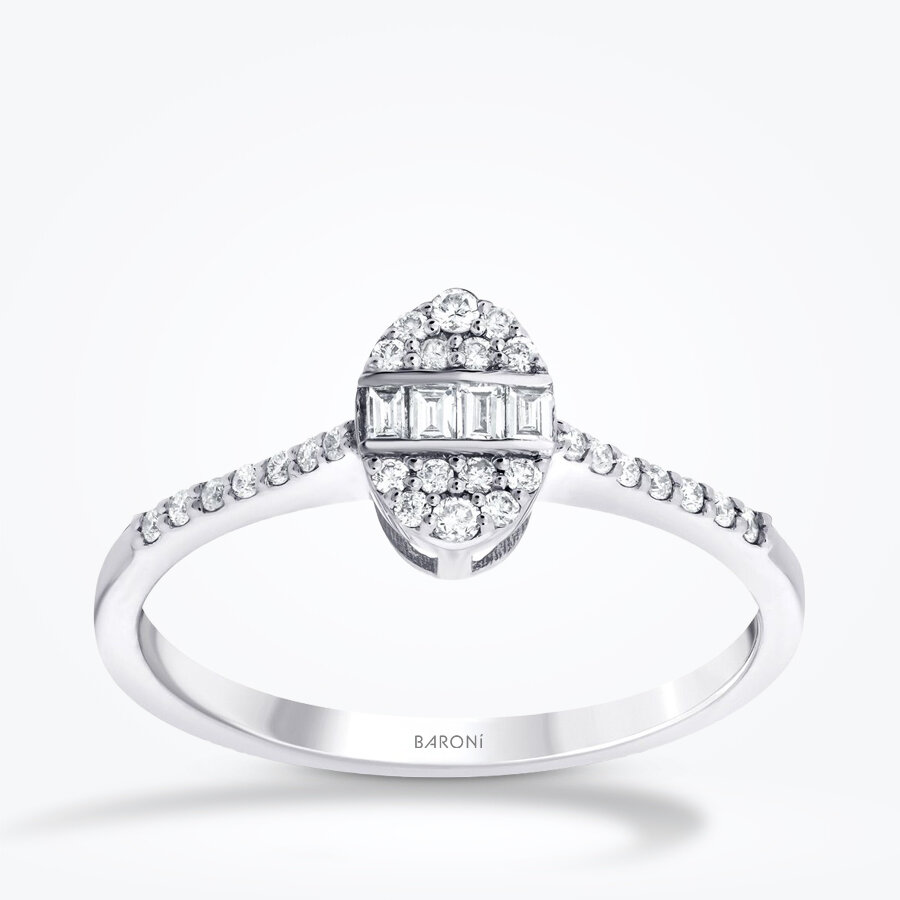 0.19 Karat Pırlanta Oval Baget Yüzük - Baroni Diamond