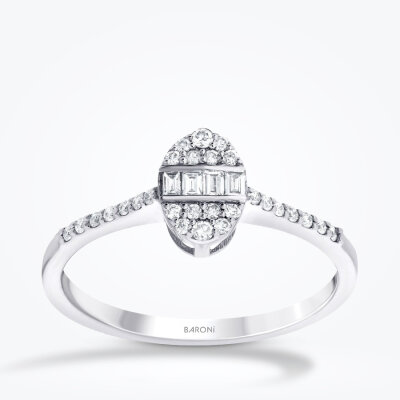 0.19 Karat Pırlanta Oval Baget Yüzük - 1