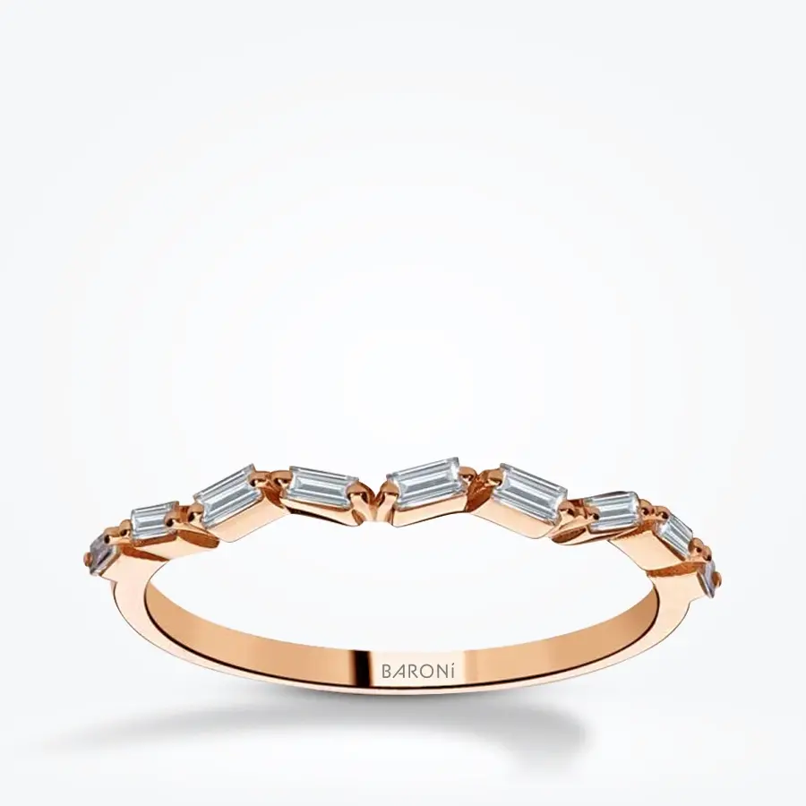 0.20 Karat Pırlanta Sıralı Baget Rose Yüzük
