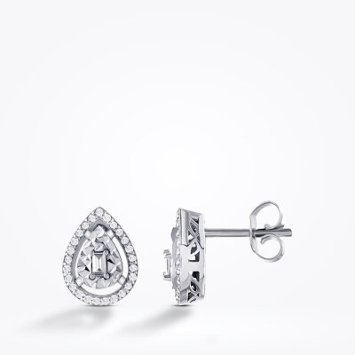 0.21 Karat Pırlanta Baget Damla Küpe - 1