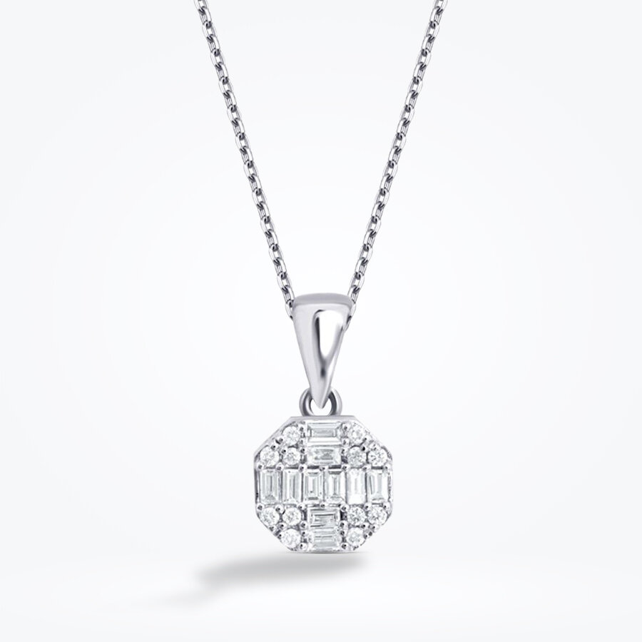 0.21 Karat Pırlanta Baget Yuvarlak Kolye - Baroni Diamond