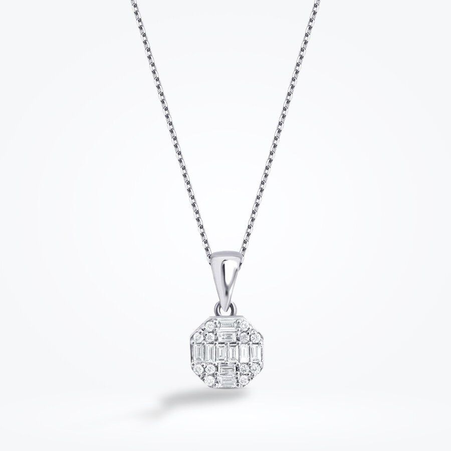 0.21 Karat Pırlanta Baget Yuvarlak Kolye - Baroni Diamond