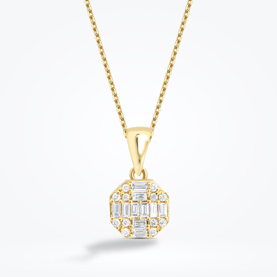 0.21 Karat Pırlanta Baget Yuvarlak Kolye - Baroni Diamond
