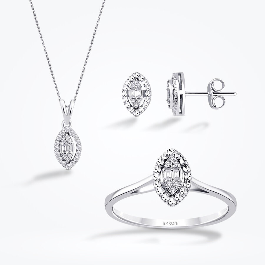 0.21 Karat Pırlanta Damla Baget Set - Baroni Diamond